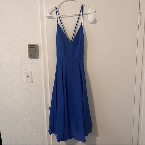 NWT Lulus Troulos Royal Blue Lace Up Midi Dress Skater Gauze Size Small - Picture 4 of 15